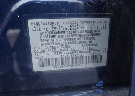 2017 Nissan Sentra S z USA, uszkodzony, nr VIN 3N1AB7AP4HY238425